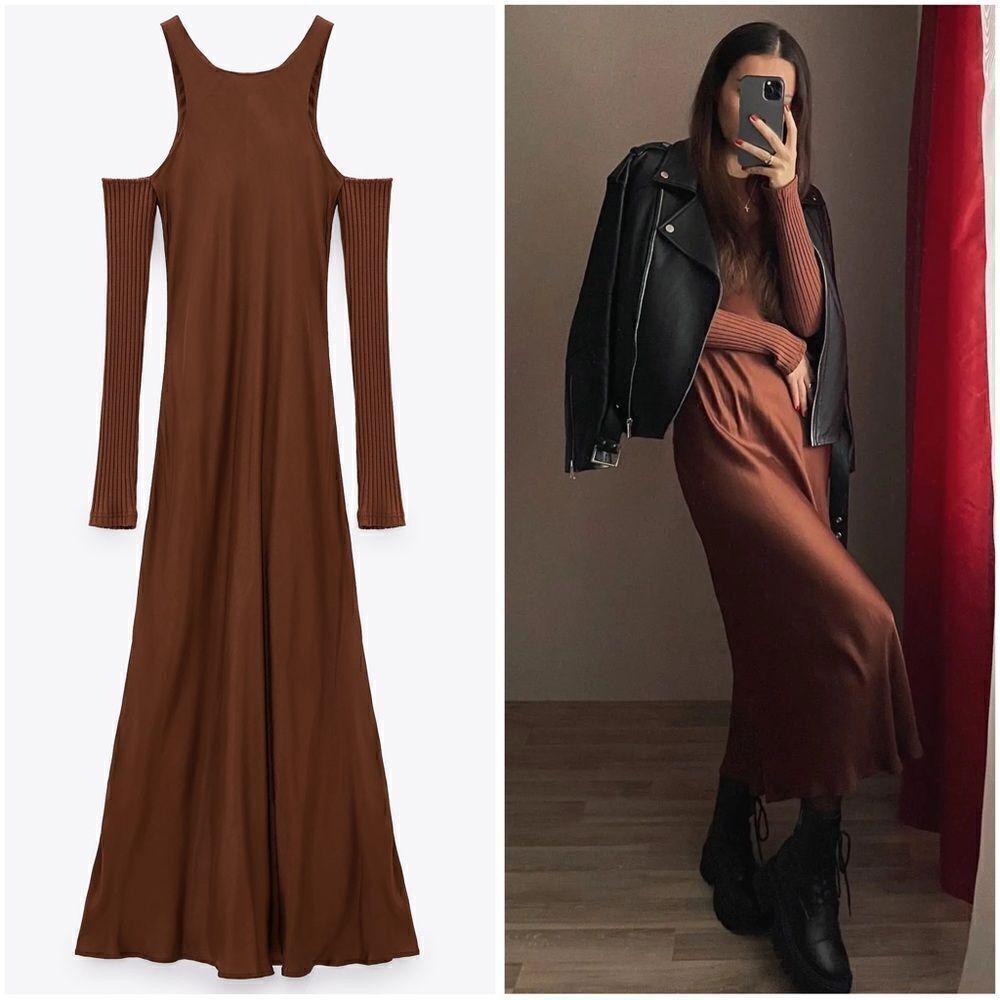 ZARA COMBINATION ARM WARMER DRESS MIDI